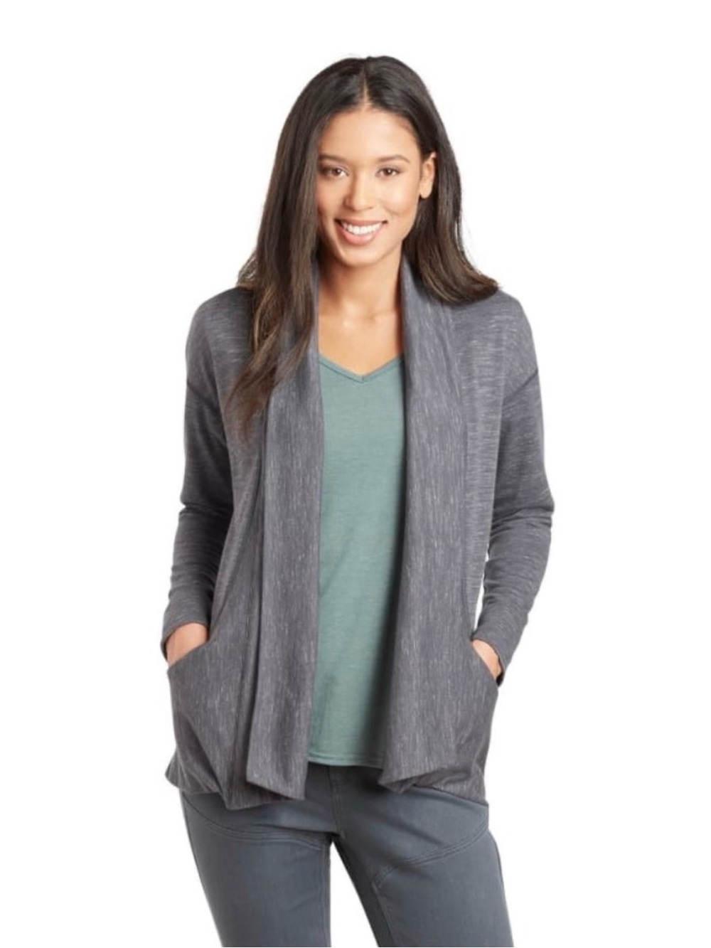 KUHL Womens Charcoal Gray Space Dye Open Front Cardigan Sweater Small - Picture 2 of 6
